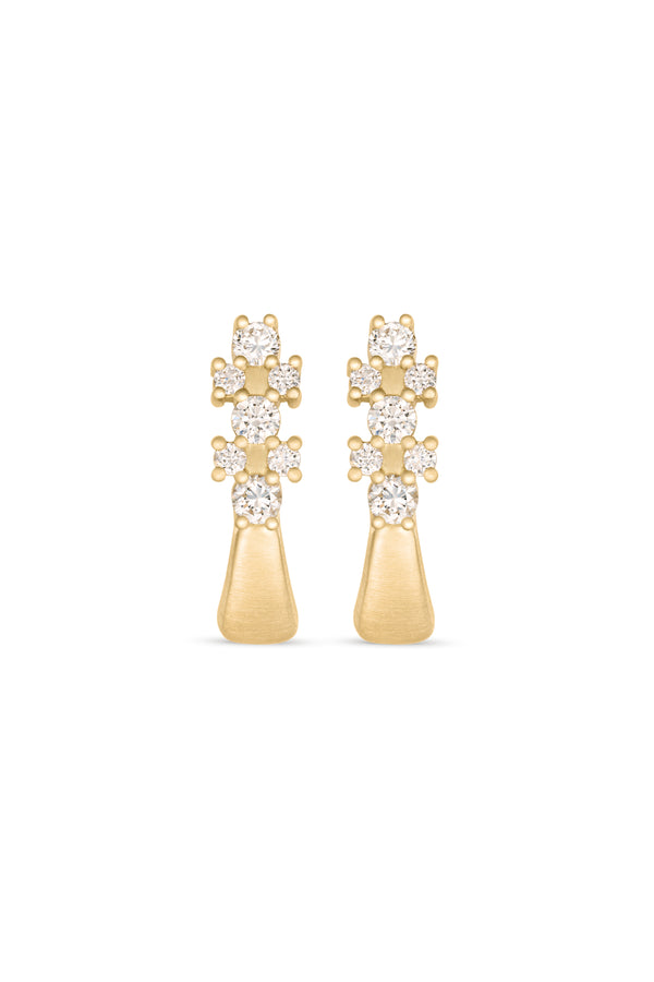Pair of Dubose Drop Studs in 18k yellow gold, a climbing line of natural diamonds above a brushed gold taper.